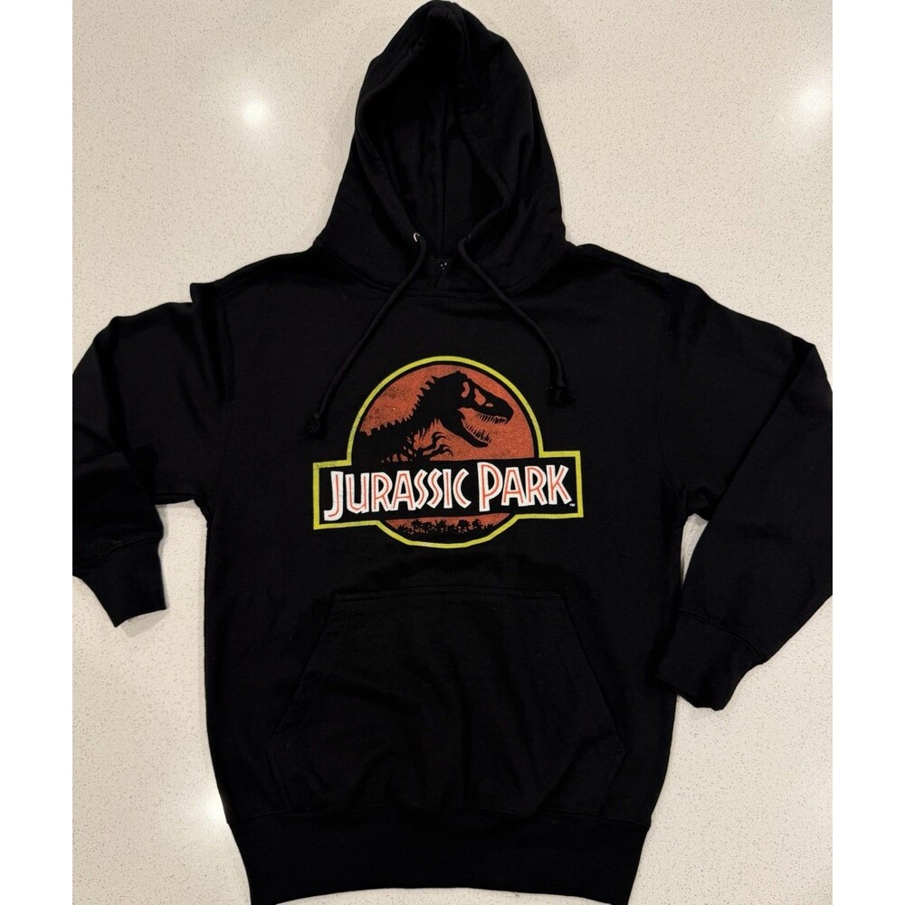 Jurassic Park Logo Hoodie Sweatshirt Mens Size Small Black Universal Studios